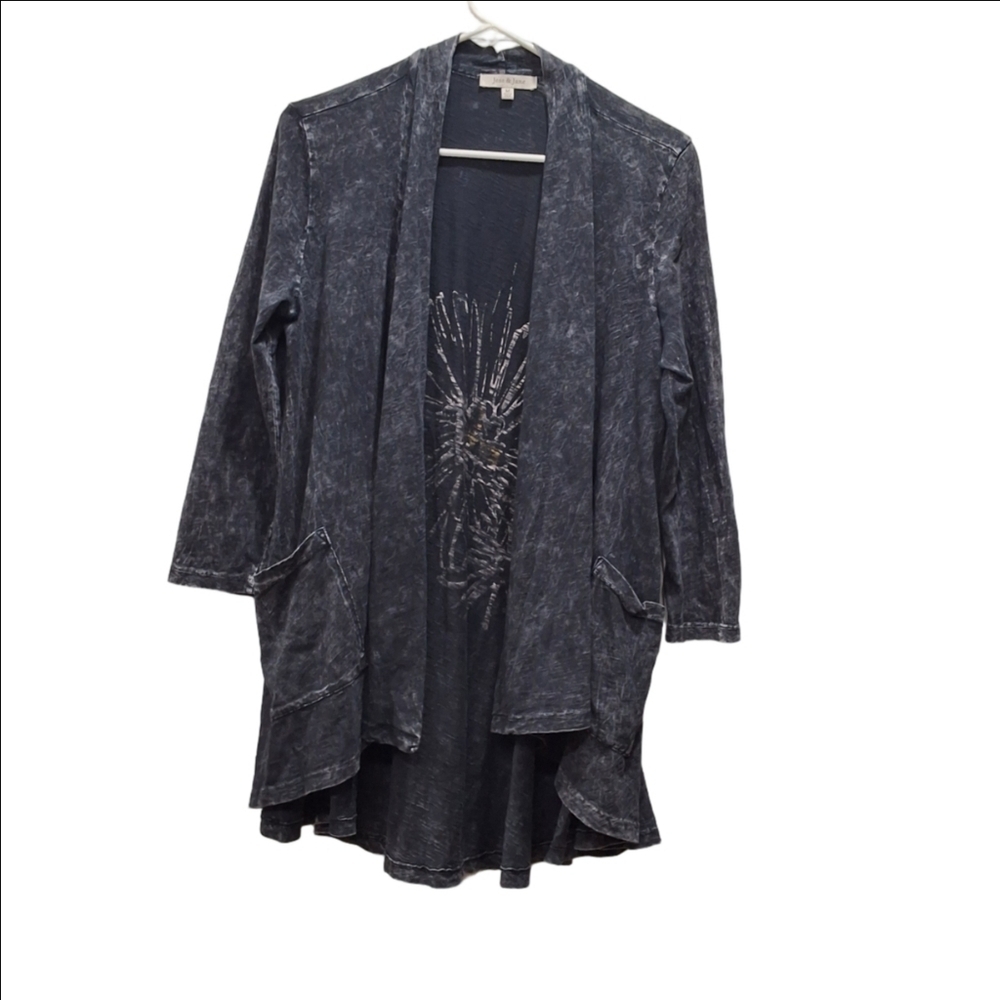 Jess & Jane~Mineral Wash~Boho Lightweight~Knit Drape Front~Flower Print~Size MED - Picture 3 of 7